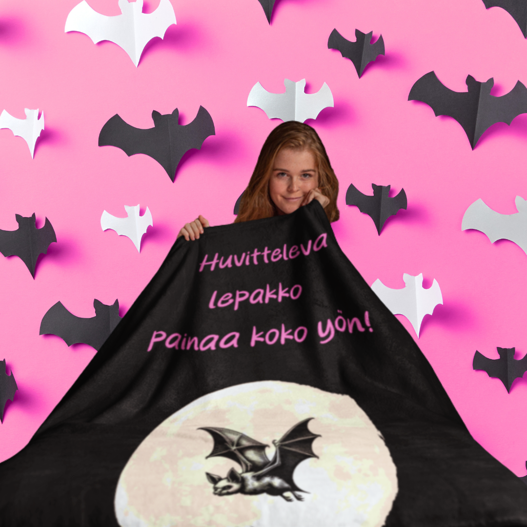 Viltti "Huvitteleva lepakko painaa koko yön" -sananmuunnosviltti