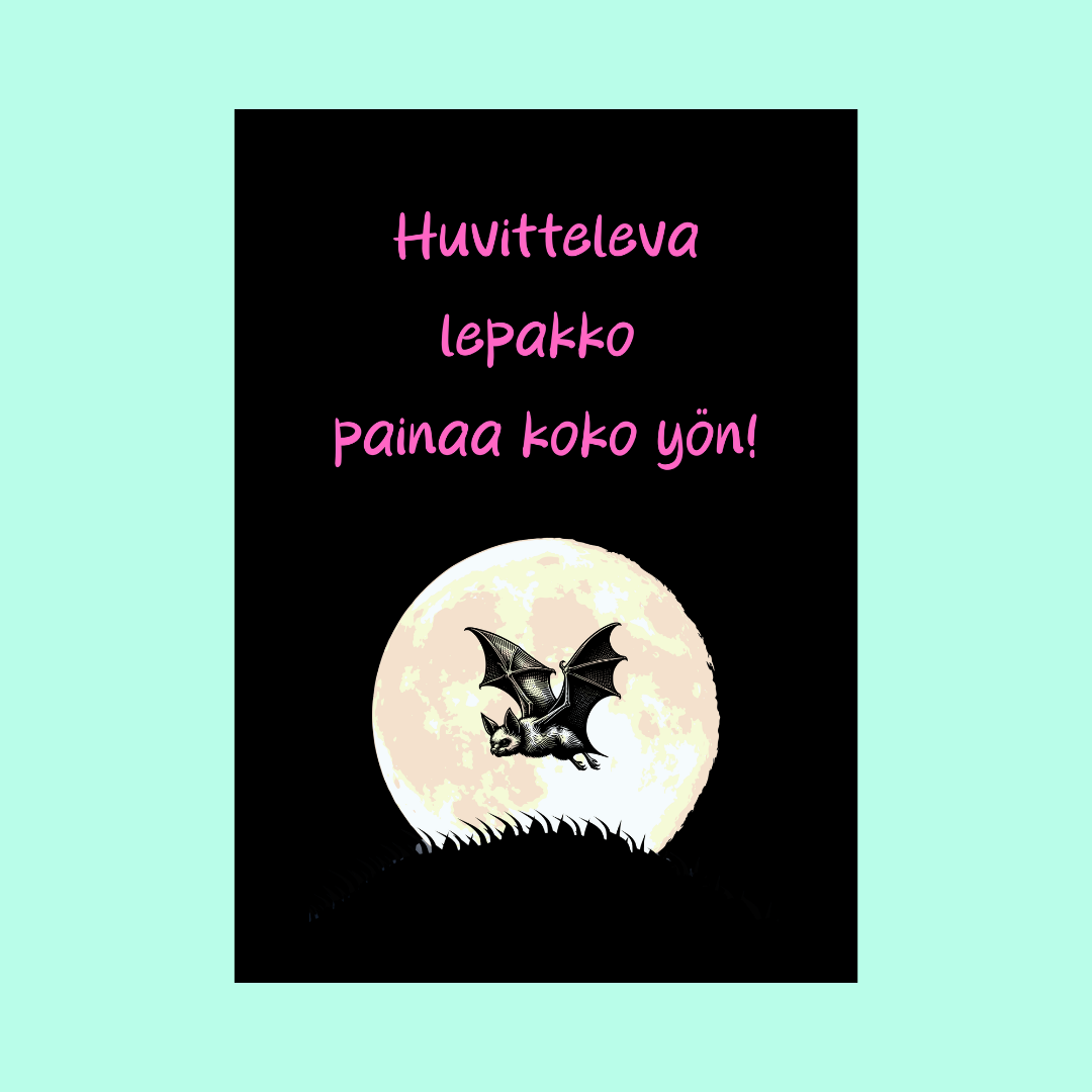 Viltti "Huvitteleva lepakko painaa koko yön" -sananmuunnosviltti